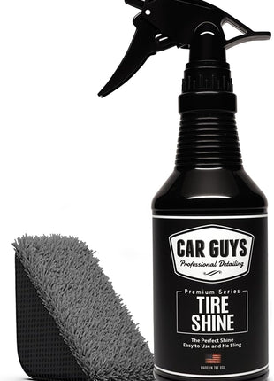 CAR GUYS Tire Shine Spray - The Perfect Deep Black Shine - Long Lasting Car Tire Dressing - No Sling & Dry to Touch - 18 Oz Kit with Applicator