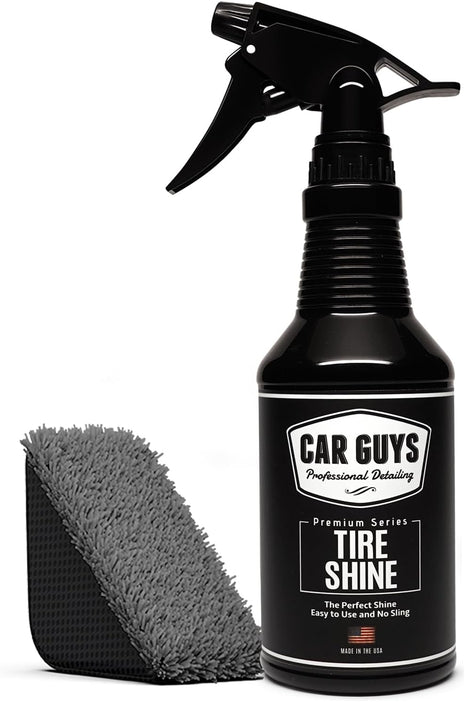 CAR GUYS Tire Shine Spray - The Perfect Deep Black Shine - Long Lasting Car Tire Dressing - No Sling & Dry to Touch - 18 Oz Kit with Applicator