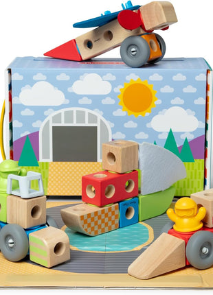 Melissa & Doug BlockablesTM Vehicles Snap and Play, Mix and Match Connectable Wooden Building Blocks Play Set Toy for Preschool Boys and Girls (54 Pcs)