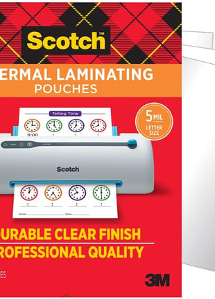 Scotch Thermal Laminating Pouches, 100 Count, Clear, 5 mil, Laminate Business Cards, Small Banners, Essays, Office or School Supplies, Fits Letter Size 8.9x11.4 in Paper