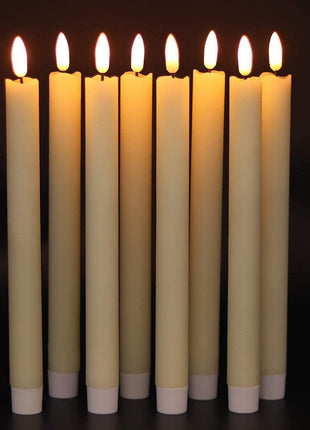 GenSwin Flameless Ivory Taper Candles Flickering with 10-Key Remote, Battery Operated Led Warm 3D Wick Light Window Candles Real Wax Pack of 6, Christmas Home Wedding Decor(0.78 X 9.64 Inch)
