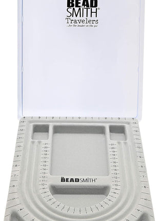 The Beadsmith Bead Board with Cover, Grey Flocked | 3 U-Shaped Channels, 6 Recessed Compartments,13.25 x 9.75 inches, Design Boards for Creating Bracelets, Necklaces and More