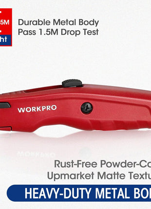 WORKPRO Premium Utility Knife, Retractable All Metal Heavy Duty Box Cutter, Quick Change Blade Razor Knife, with 10 Extra Blades