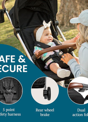 Bombi Bēbee V2 Lightweight Baby Stroller - Premium Vegan Leather, One-Hand Fold, Infinite Recline, Aircraft-Grade Aluminum Frame, XXL Canopy, and Ample Storage Umbrella Stroller - Hunter Green