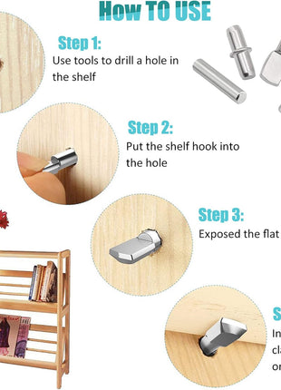 104Pcs Shelf Pins Kit,4 Styles Nickel Plated Shelf Support Pegs,Bookshelf Pegs for Shelves,Cabinet Shelf Bracket Pegs Shelf Pins Holders for Kitchen Furniture & Closet ( 5mm & 1/4inch )