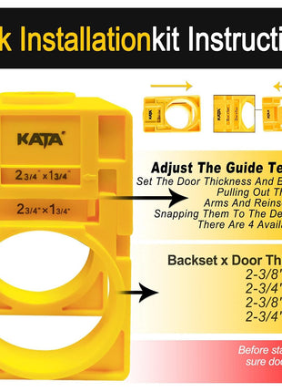 KATA 1-3/8" - 1-3/4" Door Lock Installation Kit for Wood Doors | Door Knob Drilling Kit Fits Standard Wood Doors with Guide Template, Hole Saw for Lockset Installation or Replacement
