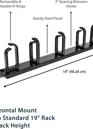 StarTech.com 19 inch Server Rack Cable Management Panel w/ D-Ring Hooks - 1U Horizontal or Vertical Wire and Cord Manager - Metal , TAA (CABLMANAGER2)