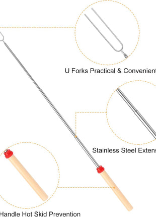 Marshmallow Roasting Sticks, Telescoping Smores Sticks for Open Fire Pit, 32 Inch Long Marshmallow Toasting Barbecue Forks S'mores Skewers for Campfire Camping Hotdog Hot Dog Bonfire Grill, 5 Pack