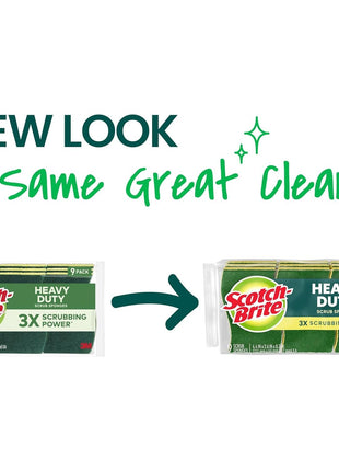 Scotch-Brite Heavy Duty Scrub Sponge, 9 Kitchen Sponges Designed for Tough Messes in the Kitchen that Last 3X Longer*, Best for Cast Iron Skillets and Outdoor Grills, Flexible, Durable, and Strong