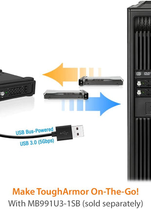 ICY DOCK 4 Bay 2.5in SAS/SATA HDD/SSD Mobile Rack Enclosure for 5.25" Bay (with Keylock) | ToughArmor MB994SK-1B
