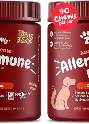 Zesty Paws Dog Allergy Relief - Anti Itch Supplement - Omega 3 Probiotics for Dogs - Digestive Health - Soft Chews for Skin & Seasonal Allergies - with Epicor Pets - Bison - 90ct (Pack of 2)