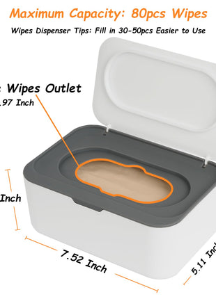 Wipes Dispenser, Wipe Holder for Baby & Adult, Seposeve Refillable Baby Wipe Container, Keeps Wipes Clean. Non-Slip, Easy Pull Wipes Pouch Case, Grey