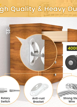 Booda Brand Furniture Anchors (10 Pack) for Baby Proofing, Furniture Straps Anti Tip Furniture Anchor Securing 400 lbs/Keep Baby Pet Safety from Falling Furniture, Metal White Earthquake Straps