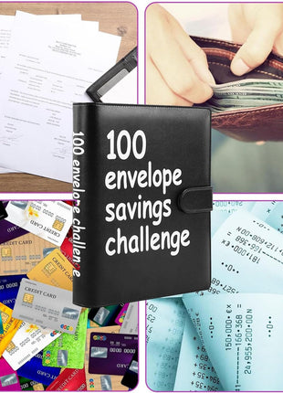 100 Envelopes Money Saving Challenge, 100 Envelope Challenge Binder, Easy and Fun Way to Save $5,050, Savings Challenges Budget Book Binder with Cash Envelopes for Office,Home,School (Black)