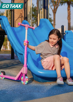 Gotrax K03 Kids Kick Scooter, LED Light, 2 Wheels for Boys & Girls 3+, Gift | Adjustable Handlebar, Easy Assembly, Lightweight, ABEC-7 Bearings, Wide Anti-Slip Deck, Rear Brake, Max Load 110 lbs, Pink