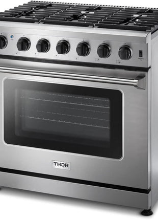 THOR Kitchen Freestanding Professional 36-inch Gas Range in Stainless Steel - Model LRG3601U