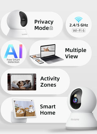 blurams Pet Camera 2K, Dog Camera with Phone App, 360° PTZ Indoor Cameras for Home Security Indoor, Color Night Vision, 2-Way Talk, Motion Detection&Tracking, Cloud&SD