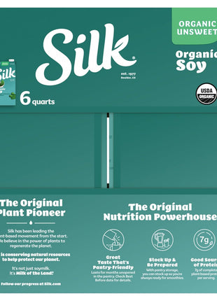 Silk Shelf-Stable Organic Soy Milk, Unsweetened, Dairy-Free, Vegan, Non-GMO Project Verified,32 Fl Oz(Pack of 6)