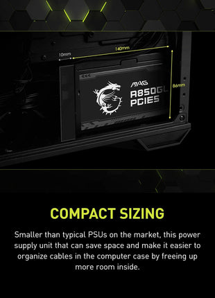 MSI MAG A850GL PCIE5, Fully Modular Compact Gaming 850W Power Supply, 80+ Gold, ATX 3.1 & PCIe 5.1 Ready, Native Dual-Color 12V-2x6 Cable, 10 Year Warranty