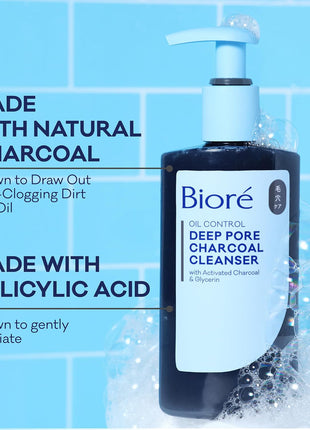 Biore Deep Pore Charcoal Face Wash For Oily Skin, 6.77 fl oz | Daily Facial Cleanser, Removes Dirt & Makeup, Charcoal Formula, Deep Pore Cleansing