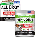 Allergy Relief + Hemp + Glucosamine Dogs Bundle - Itchy Skin Treatment + Hip Joint Pain Relief - Omega3 & Pumpkin + Chondroitin, MSM - Allergy Supplement + Advanced Mobility Hemp - 240ct - Made in USA