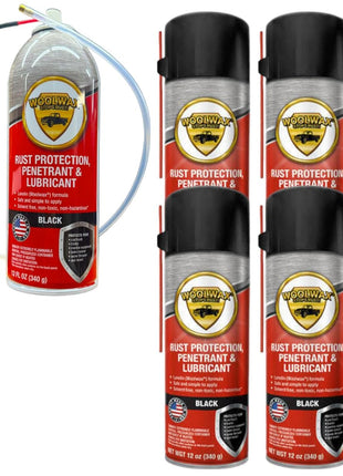 woolwax 12 Oz Undercoating Protection Aerosol Spray Can Black 6 Pack, Rust Inhibitor and Prevention, Anti Corrosion Multi Purpose Penetrant and Lubricant, Spray Can Extension Wand Included