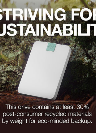 Seagate Ultra Touch HDD 2TB External Hard Drive - 7mm, Cloud White, Post-Consumer Recycled Material, 6mo Dropbox and Mylio, Rescue Services (STMA2000400)