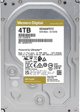 Western Digital 4TB WD Gold Enterprise Class Internal Hard Drive - 7200 RPM Class, SATA 6 Gb/s, 256 MB Cache, 3.5 inch - WD4004FRYZ