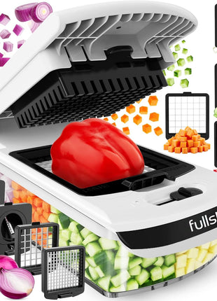 Fullstar Pro Original Vegetable Chopper & Spiralizer, Kitchen Prep Tool | 4 in 1 Veggie Slicer, Onion & Fruit Cutter with Sharp Stainless Steel Blades & Container, All-in-One Food Prep Tool (White)