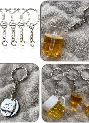 Key Ring with Chain and Open Jump Rings 1 inch, 50 Pack