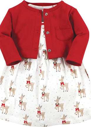 Hudson Baby Girls' Cotton Dress and Cardigan Set, Enchanted Forest, 18-24 Months