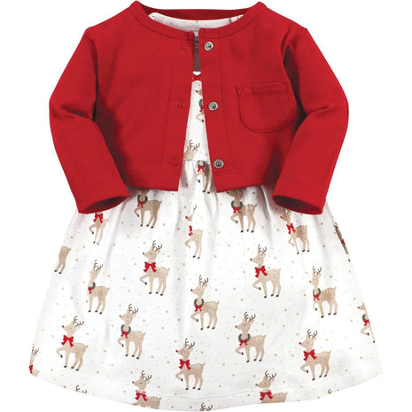 Hudson Baby Girls' Cotton Dress and Cardigan Set, Enchanted Forest, 18-24 Months