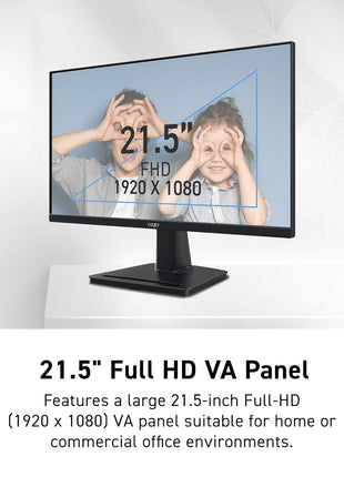 msi PRO MP225V, 22-inch, 1920 x 1080 (FHD) Computer Monitor, 100Hz, Adaptive-Synch, HDMI, Video Port, Low Blue Light, Eye-Q Check, VESA Mountable, Tilt, 1ms, Black