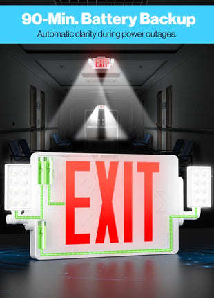 Sunco 12 Pack Exit Signs With Emergency Lights, Two Adjustable LED Lights With Backup Battery, Red, 94V-0 Fire Resistant, 120-277V, Wall Or Ceiling Mount, Commercial Grade UL.