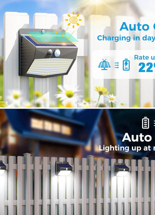 Peasur [6 Packs] Solar Lights Outdoor Motion Sensor Solar Security Lights Waterproof with 3 Lighting Modes Solar Powered Wall Lights Outside for Garden Fence Yard Deck