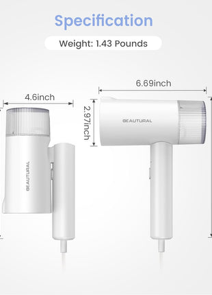 BEAUTURAL Travel Steamer for Clothes, Portable and Handheld, 1000W, White | Foldable Garment Wrinkle Remover, Fast 30s Heat-up, 120V Only (Not for 220V Europe)