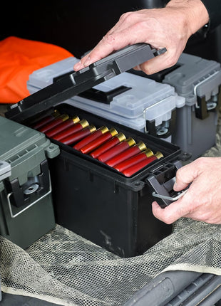 Sheffield 12629 Ammo Storage Box, Stackable .30 Cal Field Boxes, Water and Dust Resistant, Lockable Storage Box with Handle, Secures Hunting Gear, Supplies, and Bullets, Made in USA, Black, 1-Pack