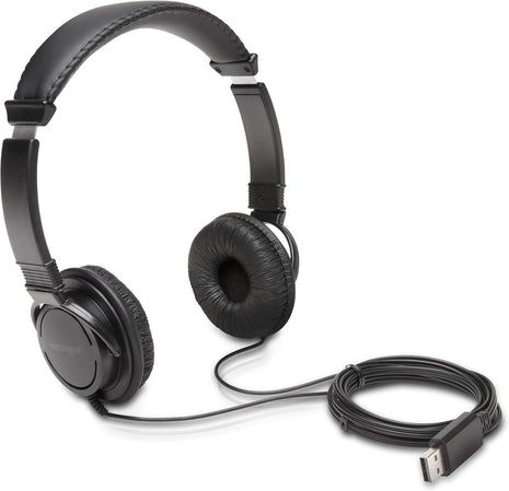 Kensington USB-A Hi-Fi Headphones, On-Ear Headset, 6ft Cord, for Kids, for Adults, for School, Padded Adjustable Headband (K97600WW), Black