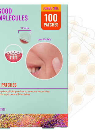 Good Molecules Pimple Patches for Face, 100 Pack – Ultra-Thin Hydrocolloid Patches, Invisible Under Makeup, Conceals Blemishes, Blackheads & Zits, Suitable for Acne-Prone Skin
