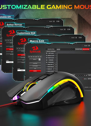 Redragon M602 Gaming Mouse, Ergonomic RGB Gaming Mouse Wired with 7200 Adjustable DPI, 9 Programmable Buttons, Professional Software for Gamer Office [Black]