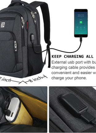 Laptop Backpack,Business Travel Anti Theft Slim College Backpack | Water Resistant Durable Computer Bag Gift for Women & Men Fits 15.6 Inch Laptop and Notebook - Black
