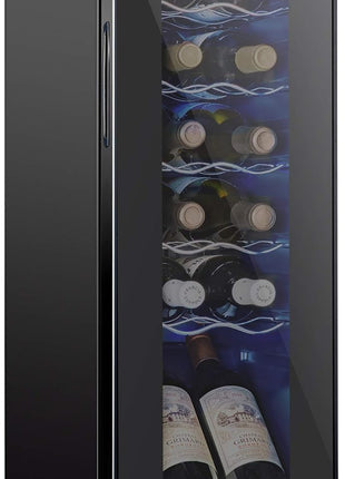 Schmecke 12 Bottle Compressor Wine Cooler Refrigerator w/Lock | Large Freestanding Wine Cellar | 41f-64f Digital Temperature Control Wine Fridge For Red, White, Champagne or Sparkling Wine - Black