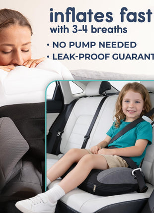 UberBoost Inflatable Booster Seat for Car, Travel Booster Seat, Black/Gray