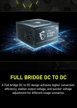 MSI MAG A750GL PCIE5, Fully Modular Compact Gaming 750W Power Supply, 80+ Gold, ATX 3.1 & PCIe 5.1 Ready, Native Dual-Color 12V-2x6 Cable, 10 Year Warranty
