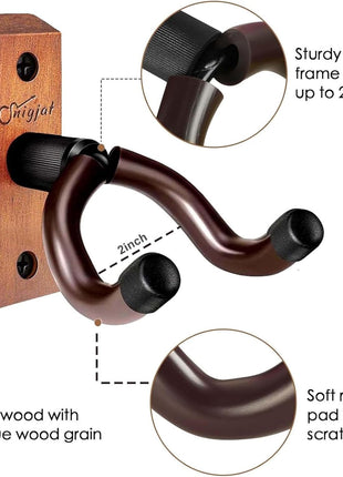 SNIGJAT Guitar Wall Mount 2 Pack, Hardwood Guitar Hanger Wall Hook Holder Stand with Screws, Guitar Wall Mount Hanger for Acoustic Guitar, Electric Guitar, Banjo, Bass, Mandolin