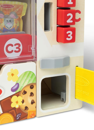 Melissa & Doug Sort-Stock-Select Wooden Vending Machine Toy with Play Food, Mini Vending Machine Toys & Play Money, Preschool Toys for Kids Ages 3+