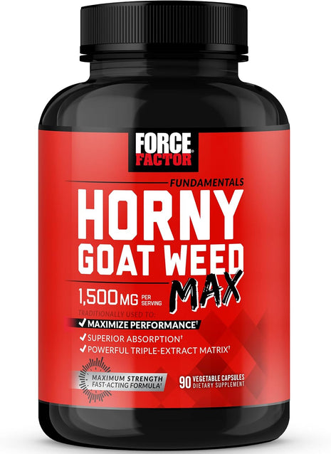 Force Factor Horny Goat Weed Max, Horny Goat Weed for Men & Women | Maximize Performance & Drive, Triple-Extract HGW Horny Goat Weed Herbal Supplement, 1500mg, 90 Capsules