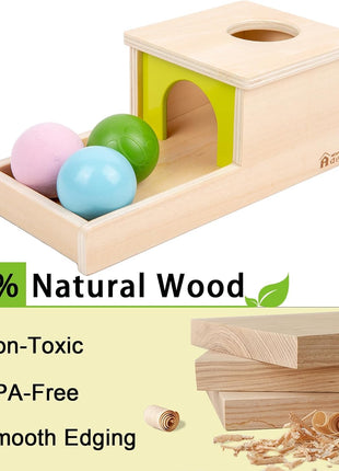 Adena Montessori Object Permanence Box with Tray Three Balls Montessori Toys for 6-12 Months Baby (Small Box -Typical)