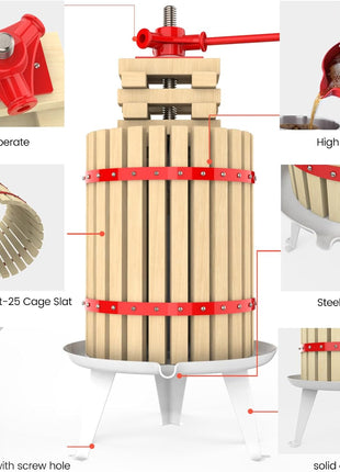 4.75 Gallon Fruit and Wine Press, Manual Cider Juice Maker with Solid Beech Wood Basket & Heavy-Duty Stand for Apples, Grapes, Berries