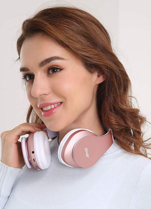 ZIHNIC Bluetooth Headphones Over-Ear, Foldable Wireless and Wired Stereo Headset Micro SD/TF, FM for Cell Phone,PC,Soft Earmuffs &Light Weight for Prolonged Wearing(Rose Gold)